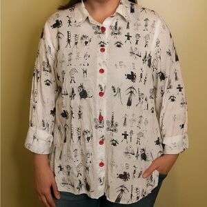 Shana Size Large Button Down Womens Shirt of Kids Drawings Red‎ Buttons Zipper